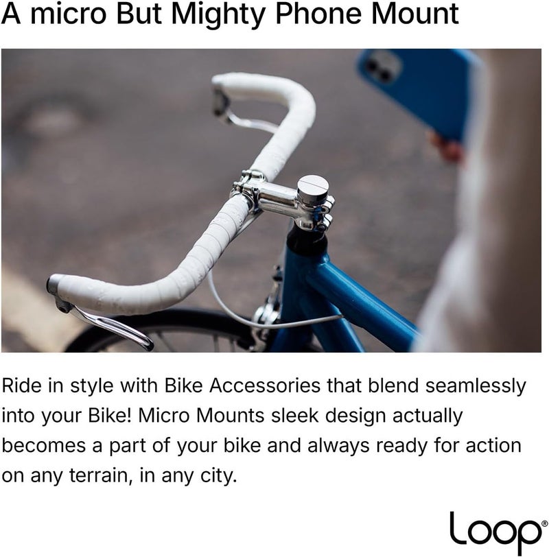 Loop Micro Mount – Super Compact Bike Phone Holder for iPhone & Samsung – Metal Stem Cap Mount, Easy Installation, Universal Fit, Seamless Integration, Durable & Sleek Bicycle Phone Mount - Silver - Image 2